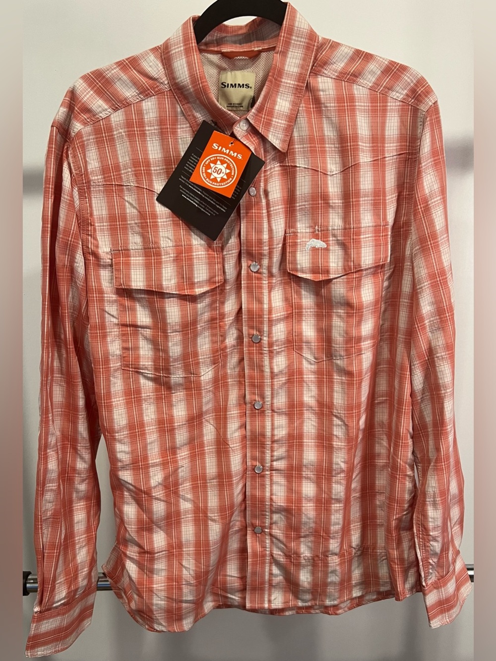 NWT Simms Men’s Big Sky LS Shirt Smocked Salmon Plaid Size M